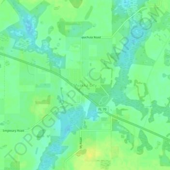 Topografisk kart Myakka City, høyde, relieff