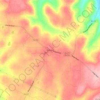 Topografisk kart Nicktown, høyde, relieff