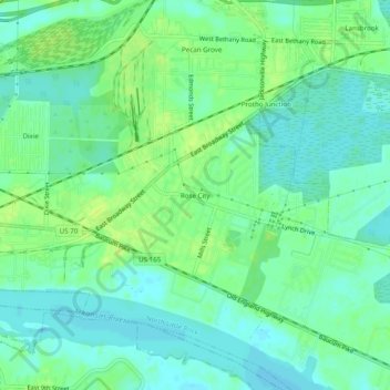 Topografisk kart Rose City, høyde, relieff