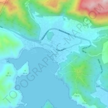 Topografisk kart Göcek, høyde, relieff