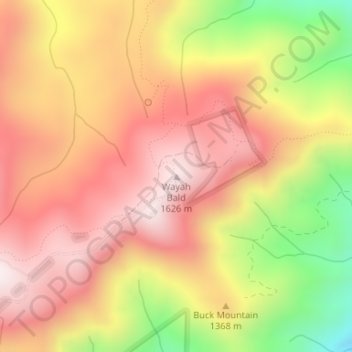 Topografisk kart Wayah Bald, høyde, relieff
