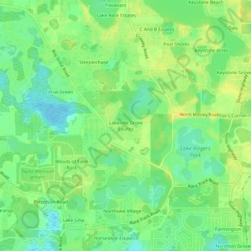 Topografisk kart Lakeside Grove Estates, høyde, relieff