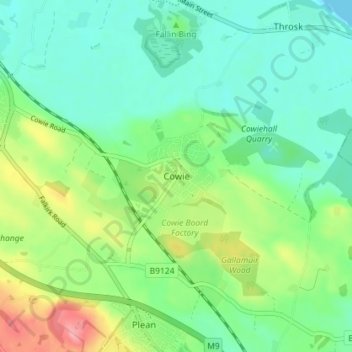 Topografisk kart Cowie, høyde, relieff