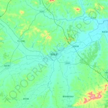 Topografisk kart Huinan, høyde, relieff