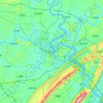 Topografisk kart Hechuan, høyde, relieff