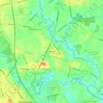 Topografisk kart Elmwood, høyde, relieff