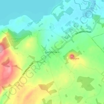 Topografisk kart Gartocharn, høyde, relieff