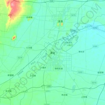 Topografisk kart Huaxian, høyde, relieff