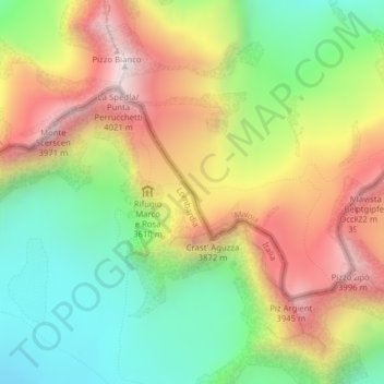 Topografisk kart Forcola di Cresta Guzza, høyde, relieff