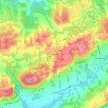 Topografisk kart Coontown, høyde, relieff