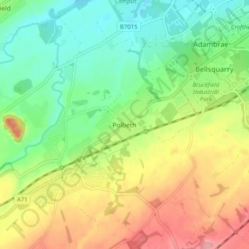 Topografisk kart Polbeth, høyde, relieff