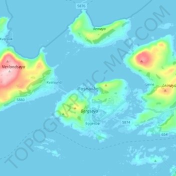 Topografisk kart Fosnavåg, høyde, relieff