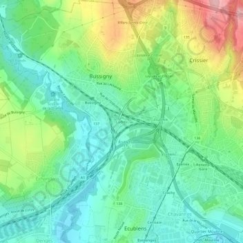 Topografisk kart Cudrex, høyde, relieff