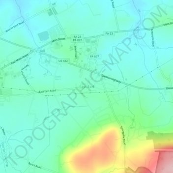 Topografisk kart East Earl, høyde, relieff