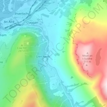 Topografisk kart Achintee, høyde, relieff