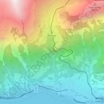 Topografisk kart Milibachfall, høyde, relieff