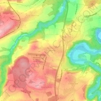Topografisk kart Ecuvillens, høyde, relieff