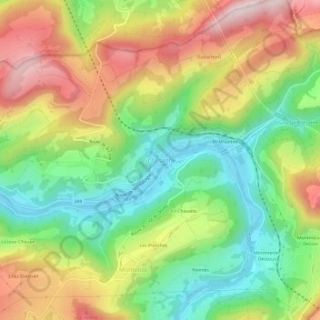 Topografisk kart St-Ursanne, høyde, relieff
