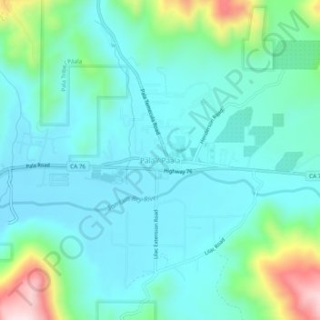 Topografisk kart Pala, høyde, relieff