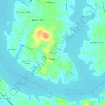 Topografisk kart Curtiswood, høyde, relieff