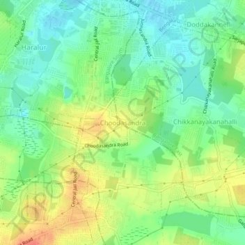Topografisk kart Choodasandra, høyde, relieff