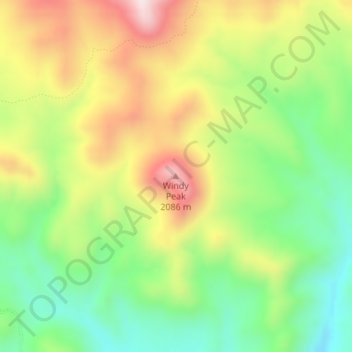 Topografisk kart Windy Peak, høyde, relieff