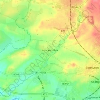 Topografisk kart Knockentiber, høyde, relieff