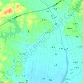 Topografisk kart 涧峰村, høyde, relieff