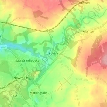 Topografisk kart Bonkle, høyde, relieff