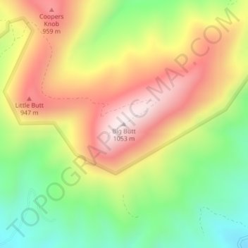 Topografisk kart Big Butt, høyde, relieff