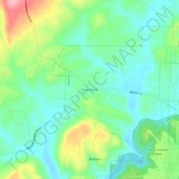 Topografisk kart Cane Creek, høyde, relieff