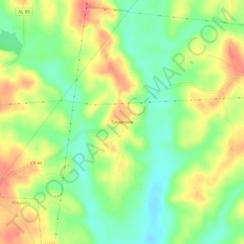 Topografisk kart Turnerville, høyde, relieff
