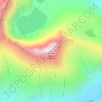 Topografisk kart Mount Wilbur, høyde, relieff