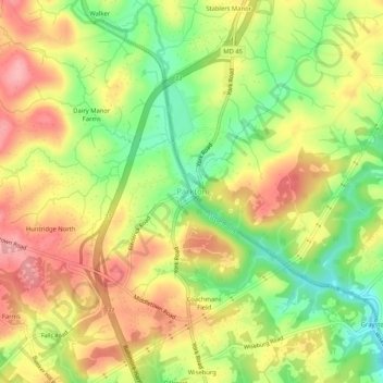 Topografisk kart Parkton, høyde, relieff