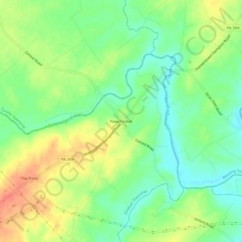 Topografisk kart Newchester, høyde, relieff