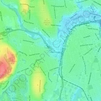 Topografisk kart Olneyville, høyde, relieff