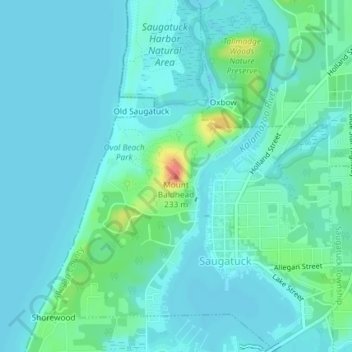 Topografisk kart Mount Baldhead, høyde, relieff