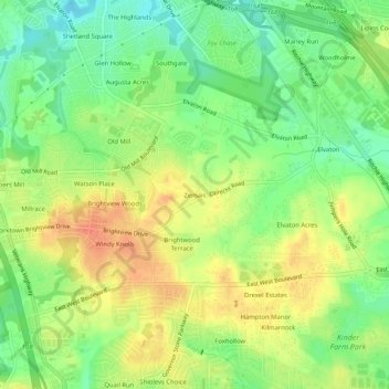 Topografisk kart Zeman, høyde, relieff