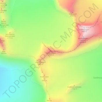 Topografisk kart Storjuvtinden, høyde, relieff