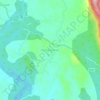 Topografisk kart Dharmasthala, høyde, relieff