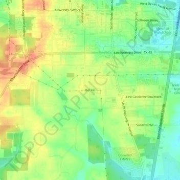 Topografisk kart Bel Air, høyde, relieff