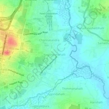 Topografisk kart Nagondanahalli, høyde, relieff