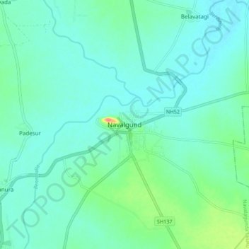 Topografisk kart Navalagunda, høyde, relieff