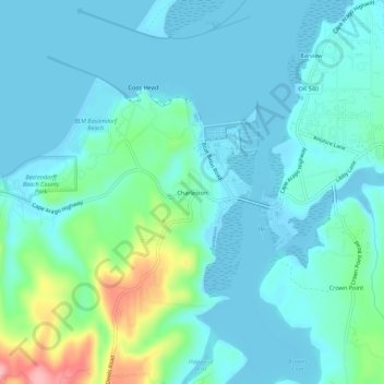 Topografisk kart Charleston, høyde, relieff