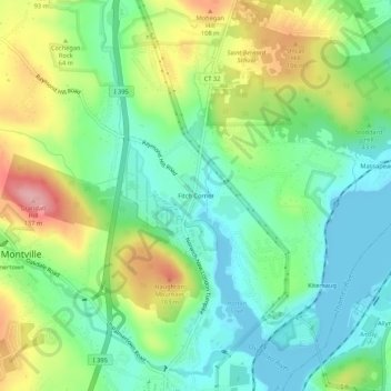 Topografisk kart Fitch Corner, høyde, relieff