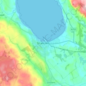 Topografisk kart Stranraer, høyde, relieff