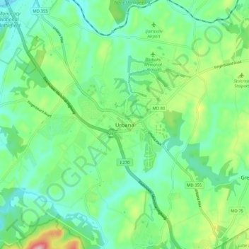 Topografisk kart Urbana, høyde, relieff