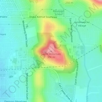 Topografisk kart Garth Mountain, høyde, relieff