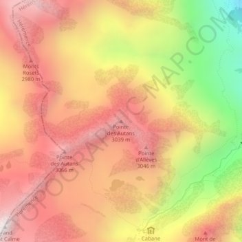 Topografisk kart Pointe des Autans, høyde, relieff
