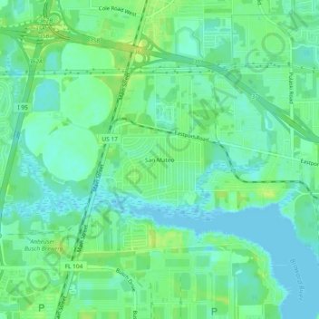 Topografisk kart San Mateo, høyde, relieff